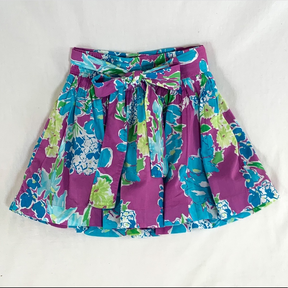 Purple/blue floral skirt with bow belt